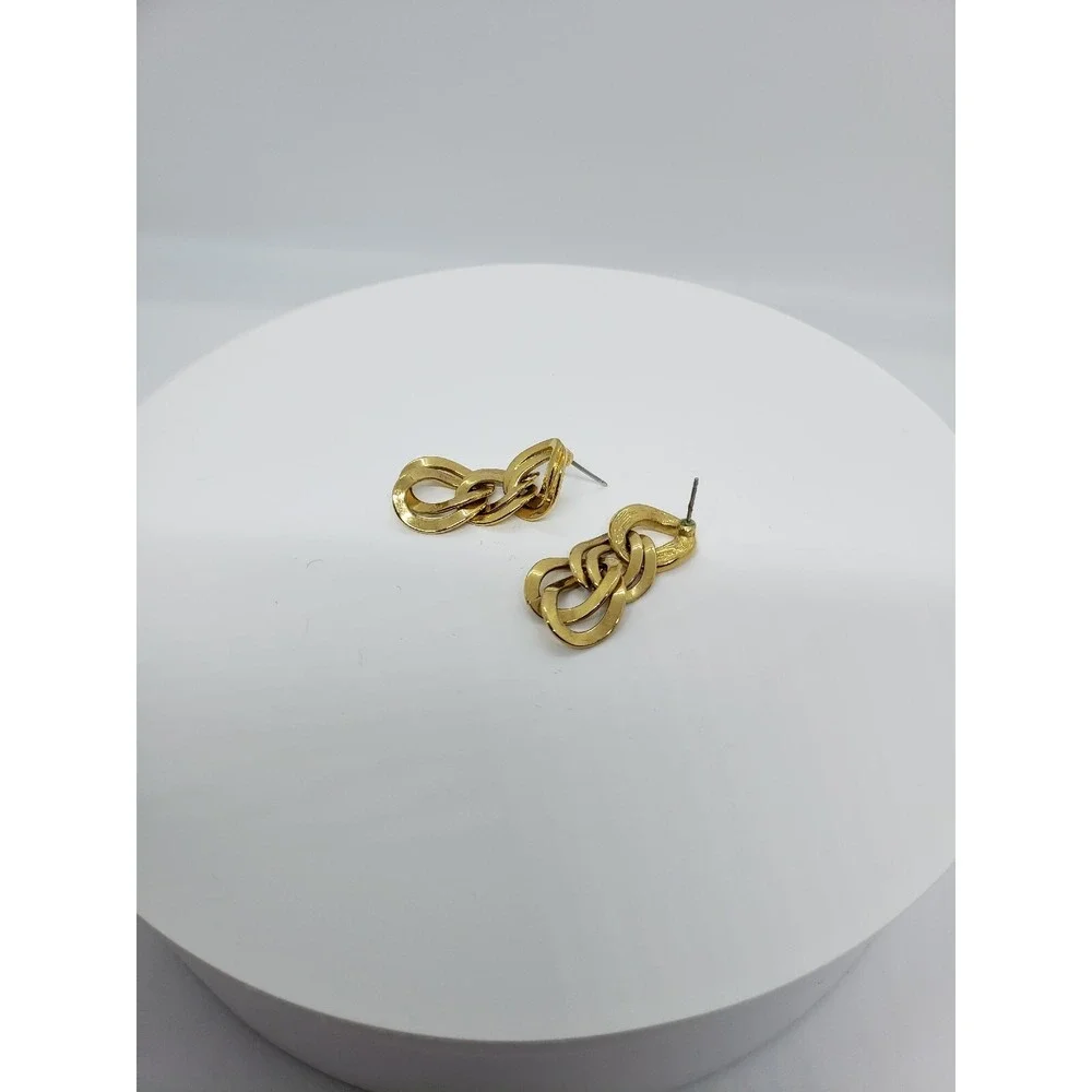 Monet Signed Gold Tone Chained link Dangle Drop Stud Earrings‎ Jewelry